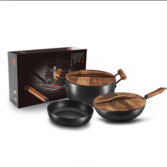 德博莱  锻打田川铁锅套锅炒锅炒菜锅LD-107 炒锅煎盘汤锅 32cm