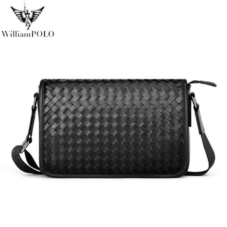 英皇保罗WilliamPOLO  单肩包男士高级感商务通勤真皮背包编织包斜跨包P24JB135
