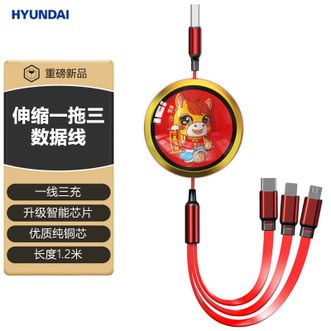 HYUNDAI  数据线三合一伸缩66W超级快充数据线