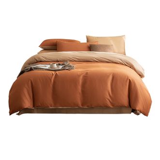 京东京造  意式瓷磨四件套  60支长绒棉磨毛A类全棉床单被套  枫叶棕