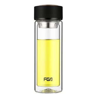 富光（FUGUANG）  格调雅黑双层玻璃杯  WFB1013-320  320ML 黑盖款  泡茶杯带茶格