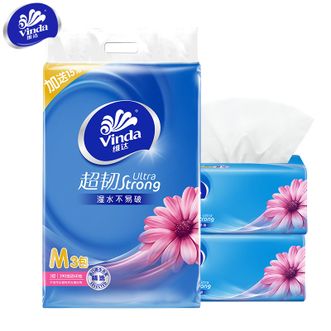 维达Vinda 超韧抽纸3层150抽3包M码 面巾纸餐巾纸卫生纸巾抽 无香