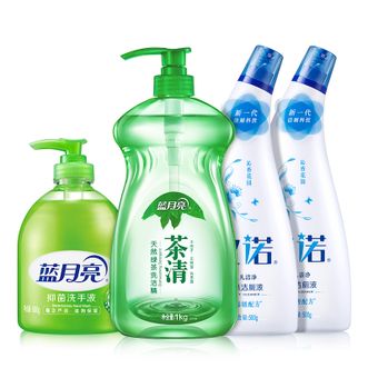 蓝月亮  厨卫清洁套装 茶清洗洁精1kg+卫诺沁香洁厕液500g*2+芦荟抑菌洗手液500g