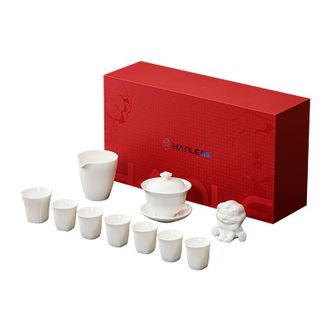 翰乐  羊脂玉瓷狮来运转茶具套装HL-SLYZ27