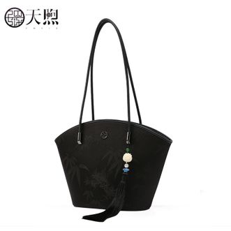 天煦/PMSIX  非遗香云纱提花女包墨竹新中式国风手提包桑蚕丝单肩斜挎包 YS220263