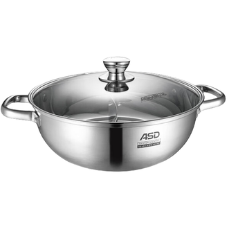 爱仕达（ASD）  火锅不锈钢鸳鸯锅28CM火锅燃气电磁炉通用 S型分隔设计