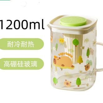 双枪（Suncha）  卡皮巴拉玻璃冷水壶大容量泡茶壶 1.2L壶绿盖