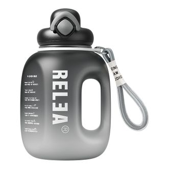 物生物（RELEA）大容量杯子运动健身吨桶吨塑料耐高温吸管水瓶太空男女大号墩墩户外水壶 1.6L 岩黑