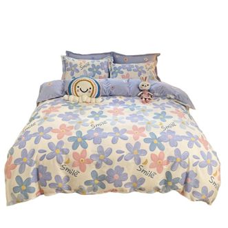 宜恋  纯棉裸睡被套1.8m 大床双人床  亲肤舒适被罩单件 浅浅花漾-兰