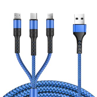 OKSJ  5A一拖三数据线 1.2M蓝色6971987046081