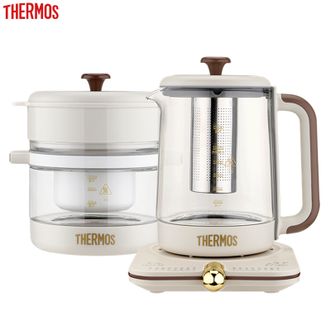 膳魔师（THERMOS）  养生壶套装养生壶+电炖锅 电水壶电煮锅电火锅烧水壶电炖盅煮茶壶料理锅煮茶器涮锅电开水壶蒸蛋器蒸饺电蒸锅电热锅电热水壶EHA-1631E米白