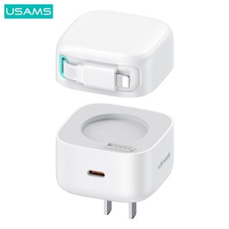 优胜仕(USAMS)PD35W氮化镓磁吸充电器、适配苹果15系列Type-C口充电头、自带Lightning线适配苹果14/13PD20W快充