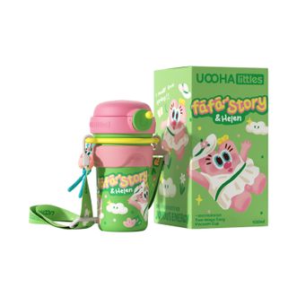 UOOHA Littles  一键双饮 陶瓷保温杯 便携车载 保温杯  花花物语 粉绿 USY06-GT