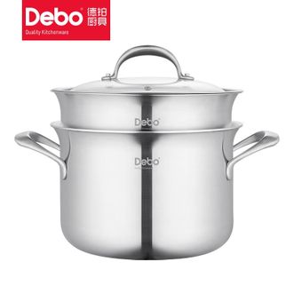 Debo  德铂韦斯莱316L不锈钢不锈钢双层蒸煮两用锅24cm 一体成型 锅内刻度 导流边设计