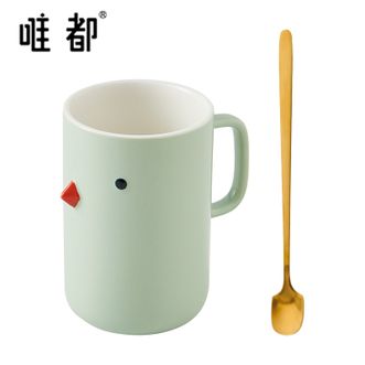 唯都  悠然小鸟红点马克杯 高颜值450ML家用办公水杯陶瓷杯 WS312（清新绿）