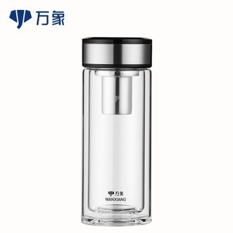 万象  双层玻璃杯 商务礼盒装茶杯带滤网水杯车载便携办公杯 370ml