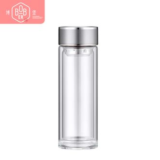 博堡/BOBER  优享双层玻璃杯300ml 简约双层玻璃杯办公室泡茶有滤网水杯便携商务茶杯玻璃杯