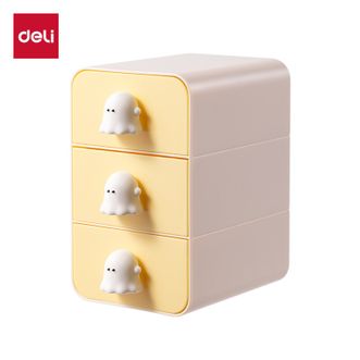 得力/deli  幽幽家族三层桌面抽屉收纳盒10.3*15.3*16.6cm YY156奶白