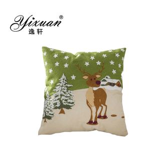 逸轩/yixuan  圣诞立体毛巾绣靠垫家居软装节日必备 绿底小麋鹿