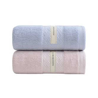 洁丽雅/Grace  纯棉毛巾两条装 不易掉毛柔软全棉吸水抗菌5A抑菌 粉+兰