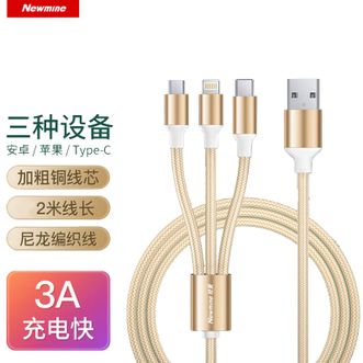 纽曼（Newmine）  三合一数据线金色2米 苹果/安卓/Type-C 三插头可同时充