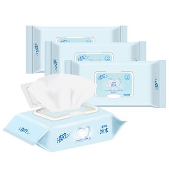 清风  EDI纯水湿巾80片*4包不含酒精手口可用带盖抽取式湿纸巾箱装