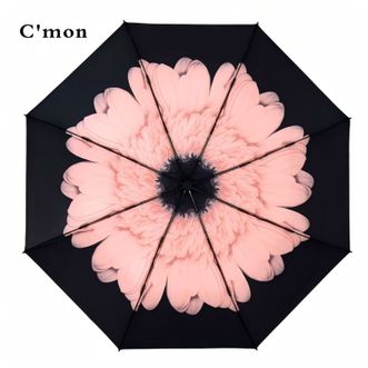 C'mon   粉菊黑胶三折伞雨