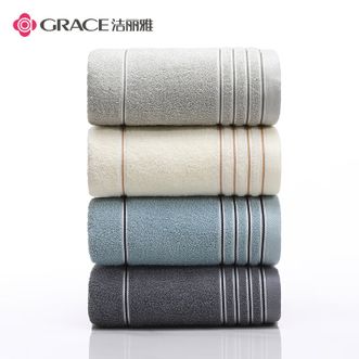 洁丽雅/Grace  浴巾 A类抗菌全棉加厚洗澡巾 成人男士条纹素色浴巾吸水单条装 颜色随机发 7378