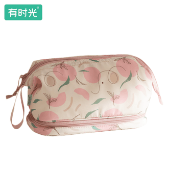 有时光  化妆包大容量便携多功能洗漱包蜜桃粉出差旅行防水收纳袋  27*14*18cm