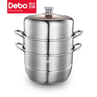 德铂（Debo）  安吉洛304不锈钢双层复底28cm三层蒸锅蒸煮两用汤锅上蒸下煮圆润锅盖蒸锅