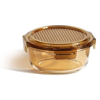 乐扣乐扣（LOCK&amp;LOCK）  圆形玻璃保鲜盒茶色650mL