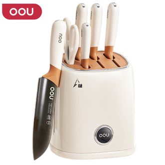 OOU  鹿系列钛刀具六件套 菜刀砍骨刀熟食刀水果刀厨房剪刀座 厨房抗菌刀具套装