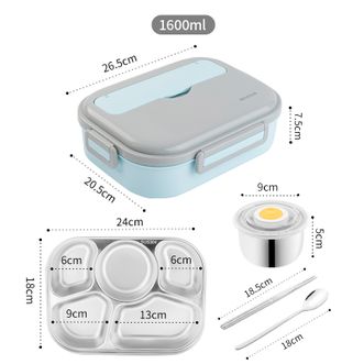 美厨（MAXCOOK）  1.6L五格饭盒不锈钢多功能可注水保温餐盒便当盒可微波炉加热(送筷勺+汤碗)MCFT535