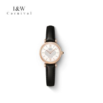 I&W CARNIVAL HWGUOJI  手表女 幸运草石英女表 轻奢小众设计-曜石黑【光面皮带】