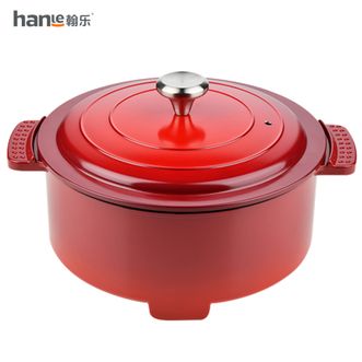 翰乐  4L珐琅电火锅料理锅电蒸锅电炖锅多功能锅 煮面煮粥煲汤厨房电器炖煮锅电煮锅涮锅蒸蛋器蒸包子蒸馒头蒸饺蒸海鲜蒸玉米煎烤机涮肉锅多用途锅电热锅HL-FL120红色
