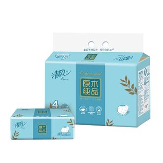清风 原木纯品抽纸餐巾纸3层100抽共24包 抽取式面巾纸