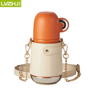绿珠（lvzhu）随行保温杯 500ml高颜值水杯316不锈钢便携户外手提斜跨杯 橙色 K179（含杯套）