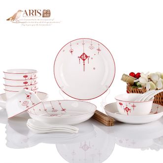 爱依瑞斯.ARIS  福星高照22头陶瓷餐具AS-D2211H 含饭碗盘子竹筷汤勺
