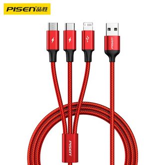 品胜(PISEN)  三合一铝合金编织数据充电线1.5米 LS-AP06-1500 中国红