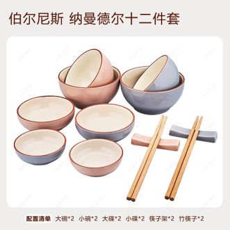 伯尔尼斯  正品纳曼德尔12件套 家用莫兰迪色系简约北欧风餐具套装BENS-396