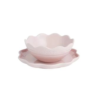 摩卡色  炻瓷花边碗碟鱼盘创意樱花形碟盘子花边碗碟两件套-樱花粉