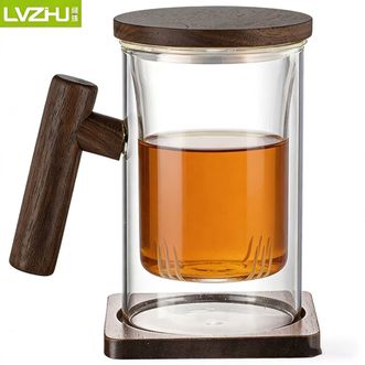 绿珠（lvzhu）   300ml容量泡茶杯茶水分离过滤高硼硅玻璃杯玻璃杯-圆把手