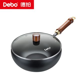 Debo  德铂格鲁曼大肚锅家用0涂层炒锅 24cm 玻璃盖 99%+高纯铁 品质更高【免开锅】