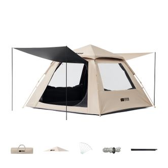 探险者（TAN XIAN ZHE）  户外露营帐篷全遮光防晒 雅望大号 黑胶卡其 TXZ-1123L（适合2-8人）