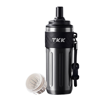 TKK  吸管保温杯陶瓷内胆泡茶水分离水杯500ml 悦动双饮保温杯 钨钢色 TKK2035