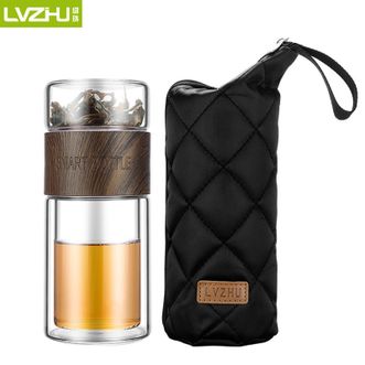 绿珠（lvzhu）   200ml容量茶水分离泡茶杯 品茗玻璃杯带304不锈钢茶隔 男女士商务办公便携功夫水杯旅行泡茶水杯 木纹色（带杯套）