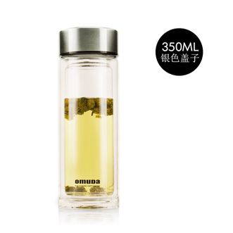 欧美达（OMUDA）  公爵系列-双层玻璃杯 双层隔热杯带盖便携茶杯银色盖子350mL   OSB828