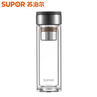 苏泊尔  集茶双享双层玻璃保温杯 隔热防烫杯子杯商务便携耐热水杯 380ML 伯爵黑 KC38JF10 （SUPOR）