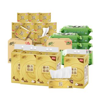 清风  纸品组合 抽纸110抽*64包+有芯卷纸200克*27卷+湿厕纸40片*6包 G008056*16+51010561+NG000106