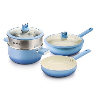 康巴赫  溢彩不粘锅具四件套  LPB-CT04A  蓝色 铝合金 炒锅+汤锅+煎盘+蒸屉